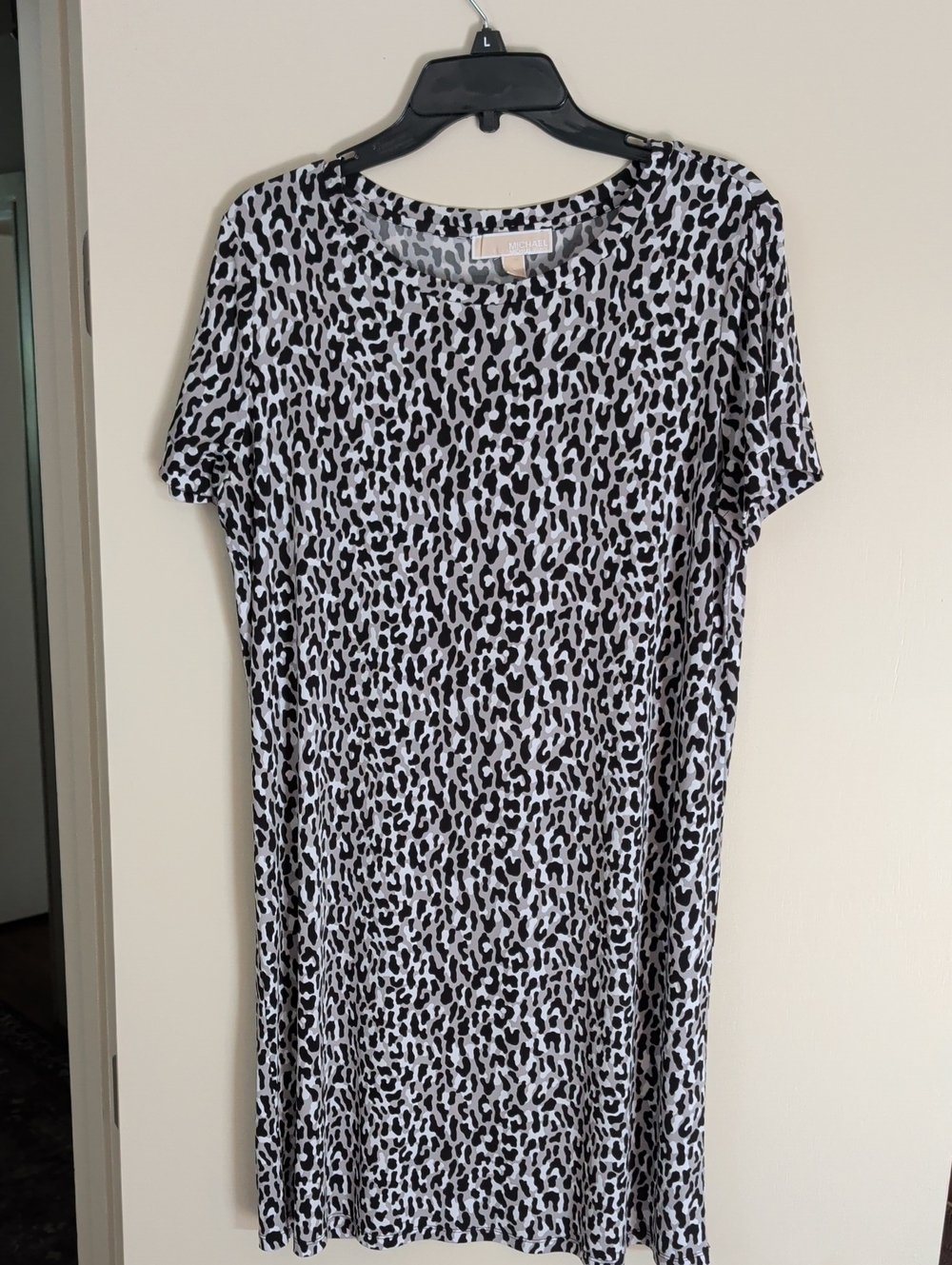 Michael Kors Black & White Leopard Print Short Sleeve Dress